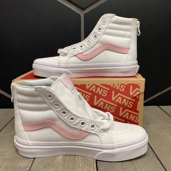 Kids Vans Sk8 Hi Zip White Pink Skate Sneakers - Picture 2 of 6
